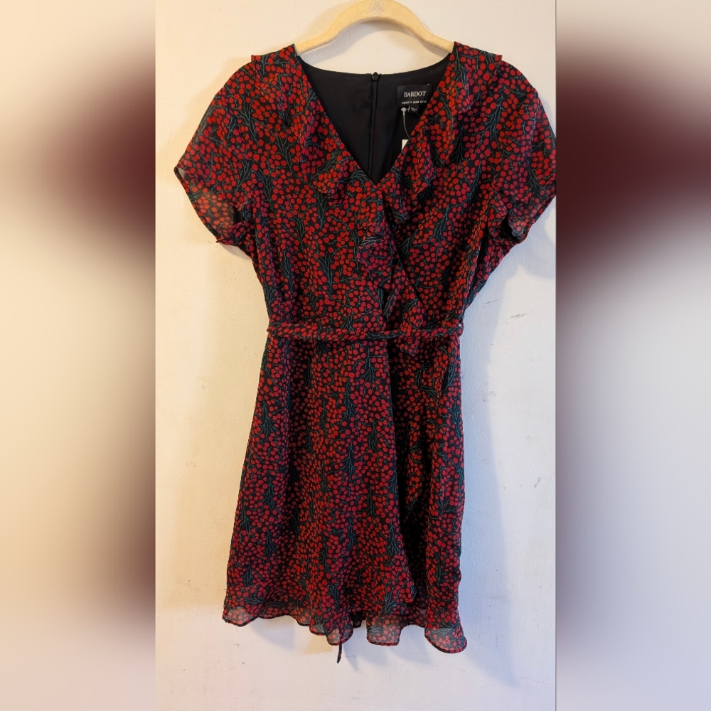 Bardot Black and Red Cherry Print Dress
